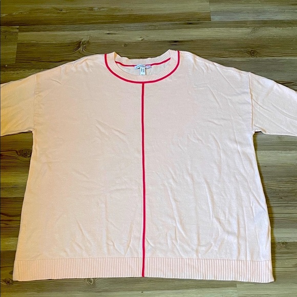 Isaac Mizrahi Drop Shoulder Sweater Contrast Piping Soft Lt pink Womens 1X NWOT - Picture 7 of 9